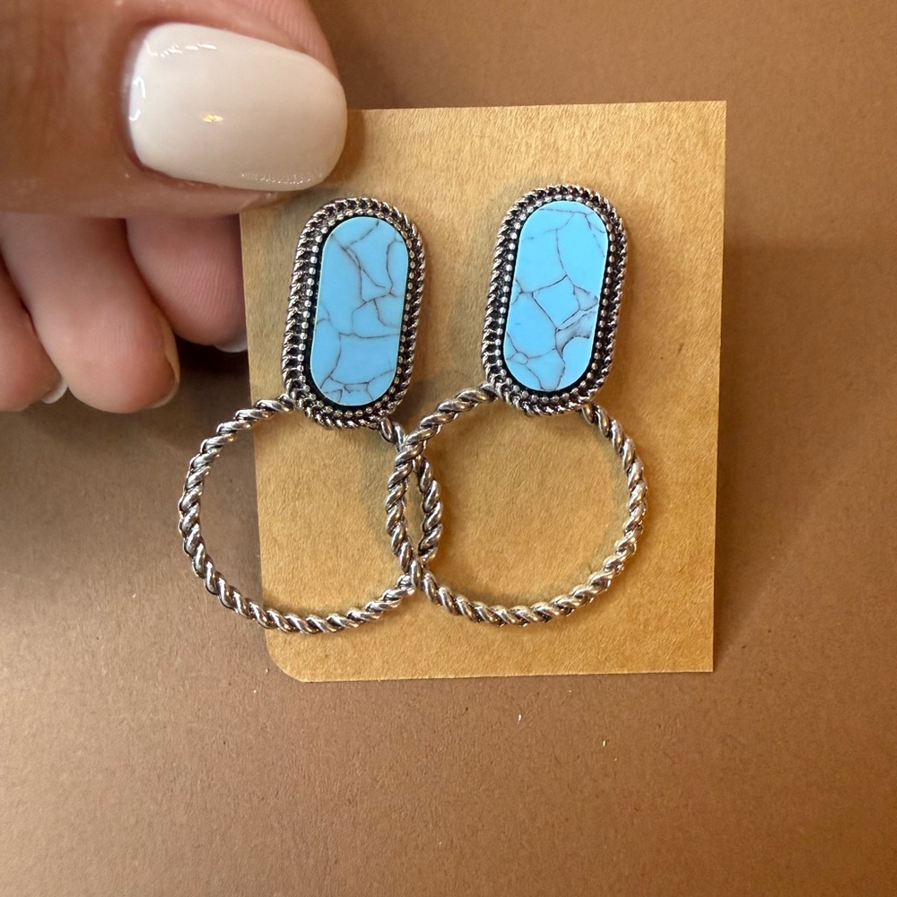 🩵BUNDLE AND SAVE 🩵(3/$16) Turquoise Stone Silver-Tone Hoop Drop Earrings - Women